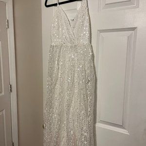 SOLD Dreamy Drama White Lace Sequin A-Line Midi Dress Lulu's Medium